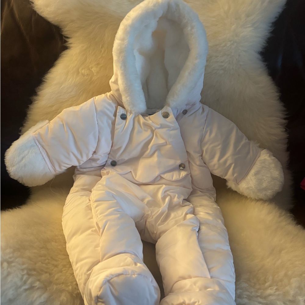 Jacadi Soft Pink and White Baby Snowsuit